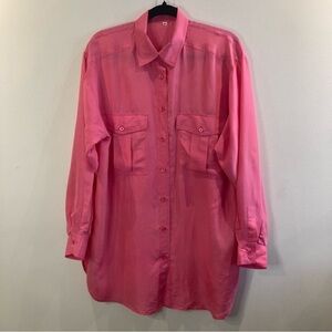 No Brand 100% Silk Sz 40 Patch Pockets Button  Down Back Pleats Shirt Blouse